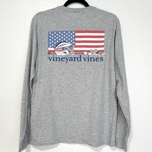 Vineyard Vines Long‎ Sleeve Pocket Tee Men's Small Gray Flag Lacrosse Americana